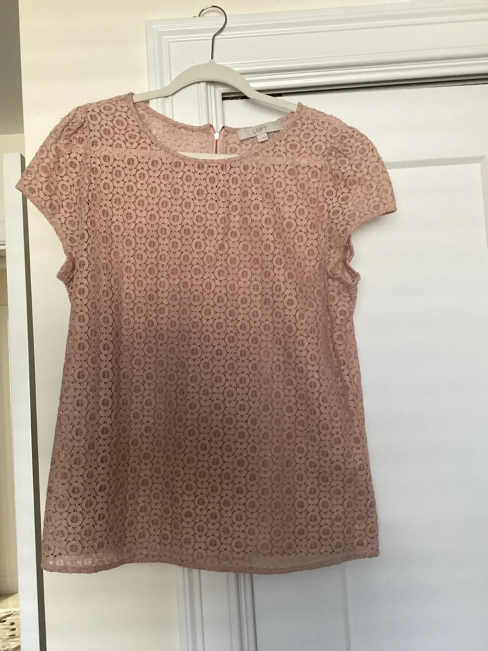 LOFT Dusty Rose Lace Cap-Sleeve Blouse - Picture 1 of 7